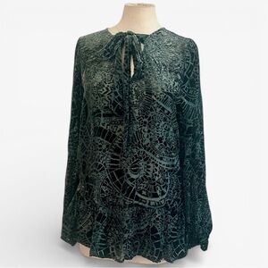 Johnny Was Algol BURNOUT Silk-Blend Velvet BLOUSE sz M/L NWT